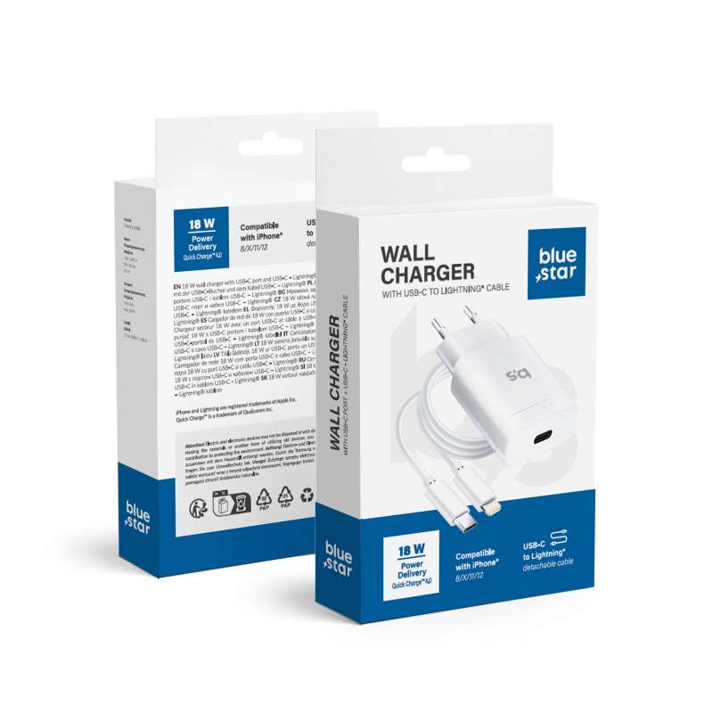 SPOTT-GR Blue Star TFK-TC-1099C - Φορτιστής Type-C με Καλώδιο Type-C σε Lightning QC 4.0 3A 18W  - Άσπρος