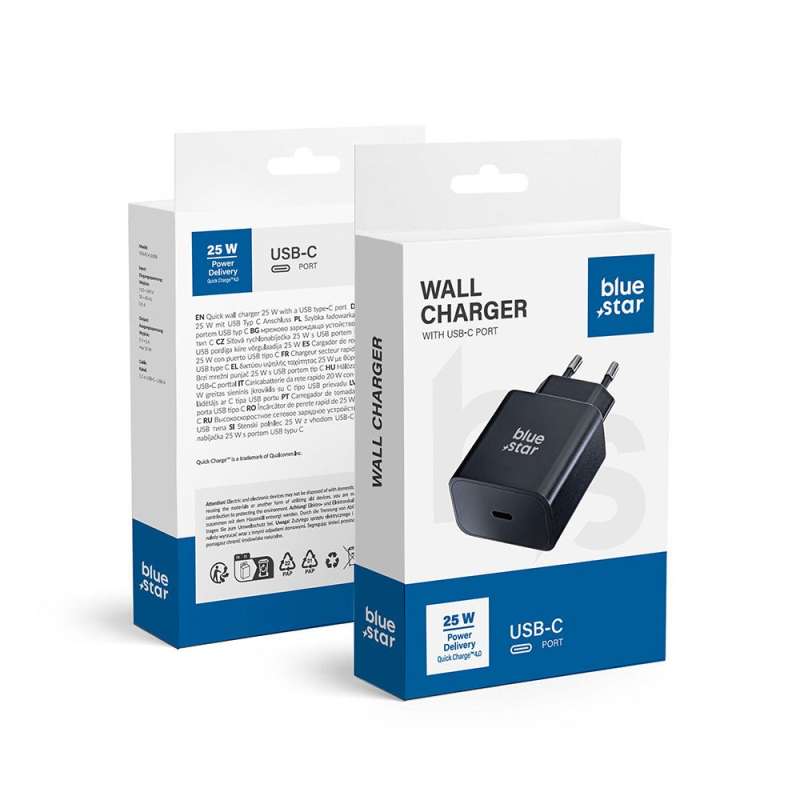 SPOTT-GR Blue Star TFB-TC-25WPD - Φορτιστής Type-C QC 4.0 3A 25W  - Μαύρος