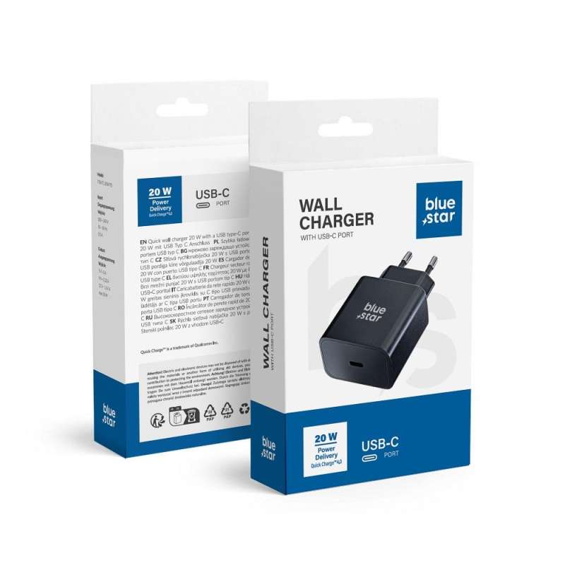 SPOTT-GR Blue Star TFB-TC-20WPD - Φορτιστής Type-C QC 4.0 3A 20W - Μαύρος