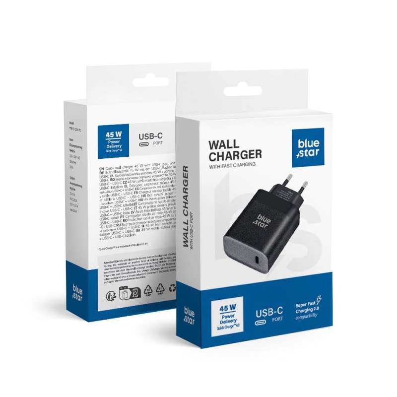 SPOTT-GR Blue Star TFB-TC-45W - Φορτιστής Type-C QC 4.0 3A 45W - Μαύρος
