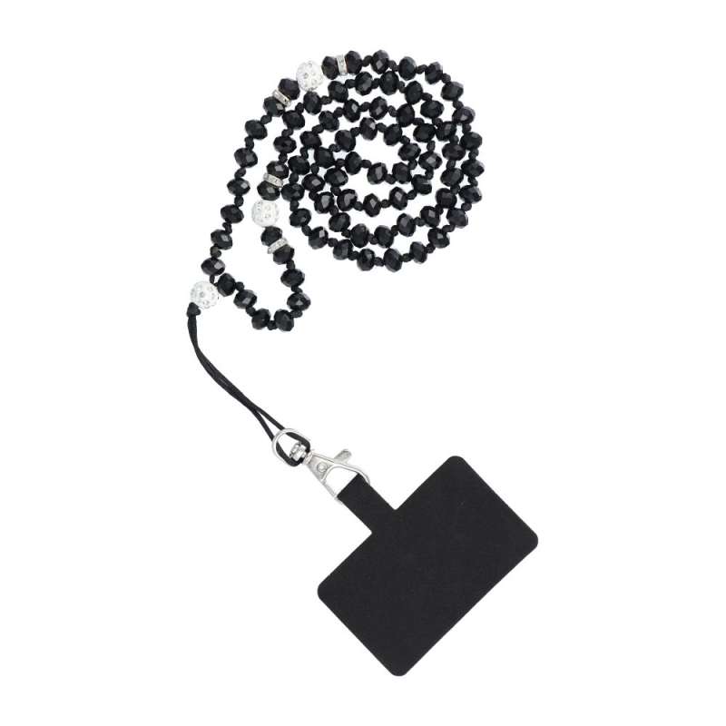 SPOTT-GR Crystal Diamond Pendant - Λουράκι για Θήκες Κινητών (Μήκος 74cm) σε Μαύρο Χρώμα