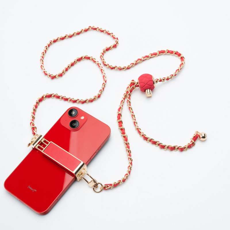 SPOTT-GR Glamour Chain Holder - Κρεμαστό Λουράκι Κινητού με Πλαϊνή Βάση Στήριξης (8cm) σε Κόκκινο Χρώμα