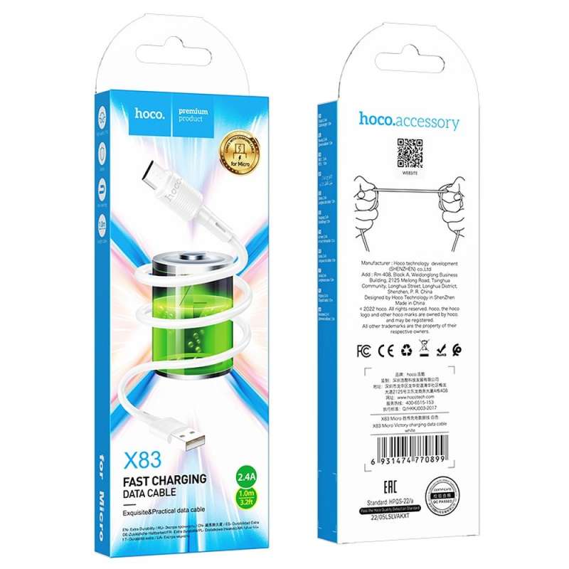 SPOTT-GR Hoco X83 - Καλώδιο USB-A σε Micro USB 2.4A 1m - Άσπρο