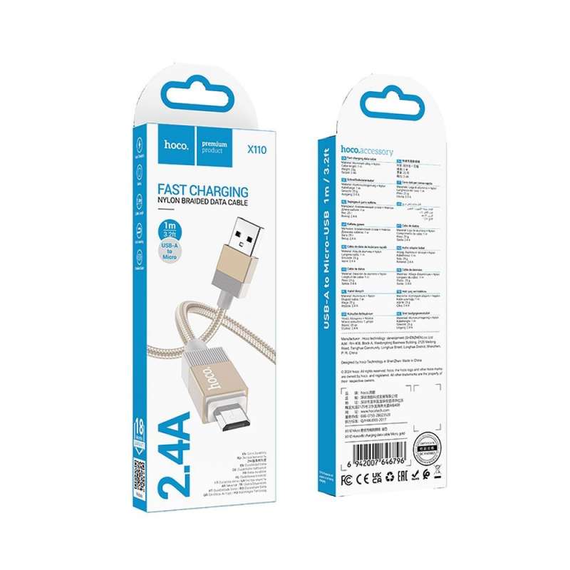 SPOTT-GR Hoco X110 - Καλώδιο USB-A σε Micro USB 2.4A 1m - Χρυσό