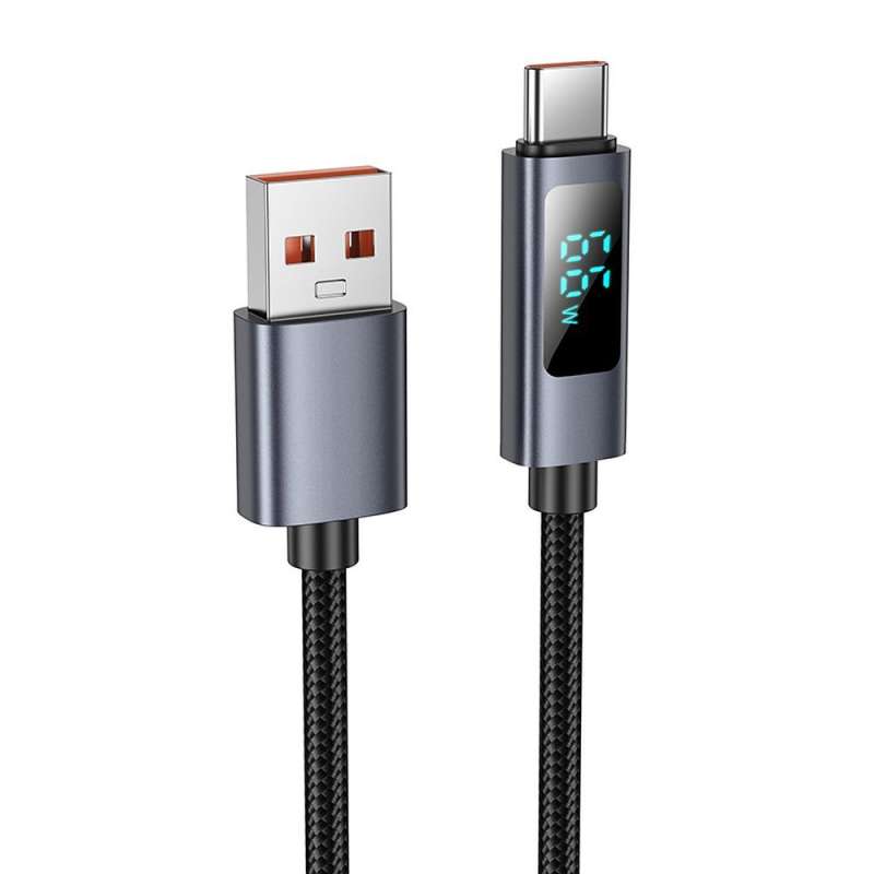 SPOTT-GR Hoco X112 - Καλώδιο USB-A σε Type-C 5A 100W με LED Οθόνη 1m - Μαύρο