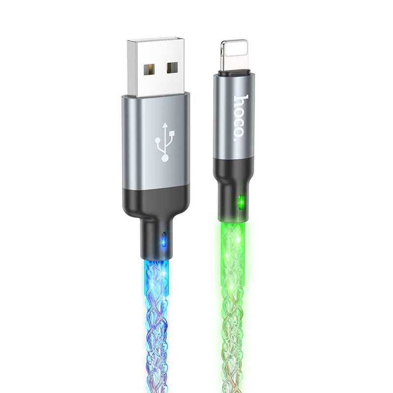 SPOTT-GR Hoco U112 Shine - Καλώδιο USB-A σε Lightning 2.4A 1m με Φως - Γκρι