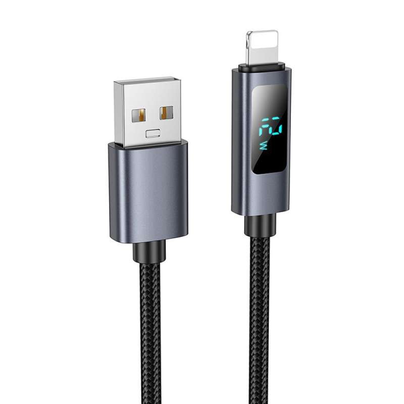SPOTT-GR Hoco X112 - Καλώδιο USB-A σε Lightning 2.4A με LED Οθόνη 1m - Μαύρο