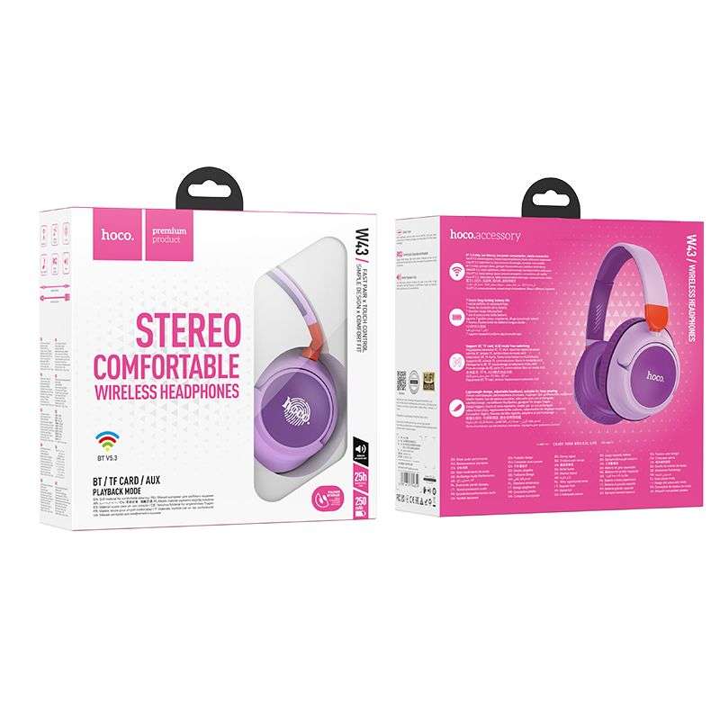 SPOTT-GR Hoco W43 - Ασύρματα Over-Ear Ακουστικά Bluetooth - Μωβ