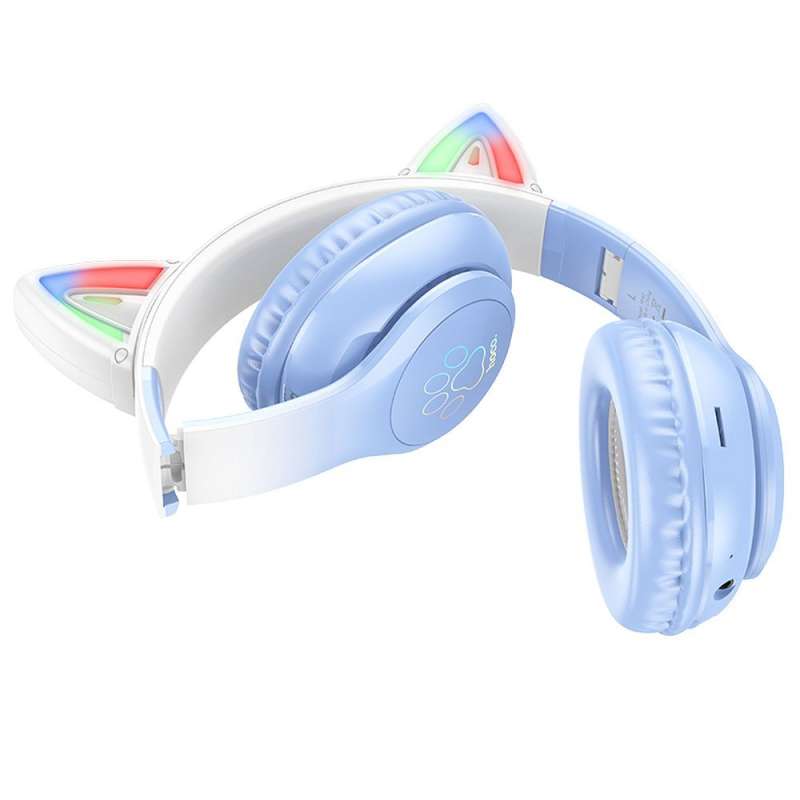 SPOTT-GR Hoco W42 - Ασύρματα Over-Ear Ακουστικά Bluetooth με Σχήμα Cat Ear (Αυτάκια Γάτας) - Μπλε