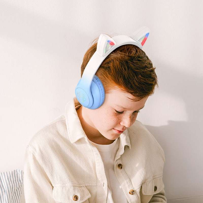 SPOTT-GR Hoco W42 - Ασύρματα Over-Ear Ακουστικά Bluetooth με Σχήμα Cat Ear (Αυτάκια Γάτας) - Μπλε