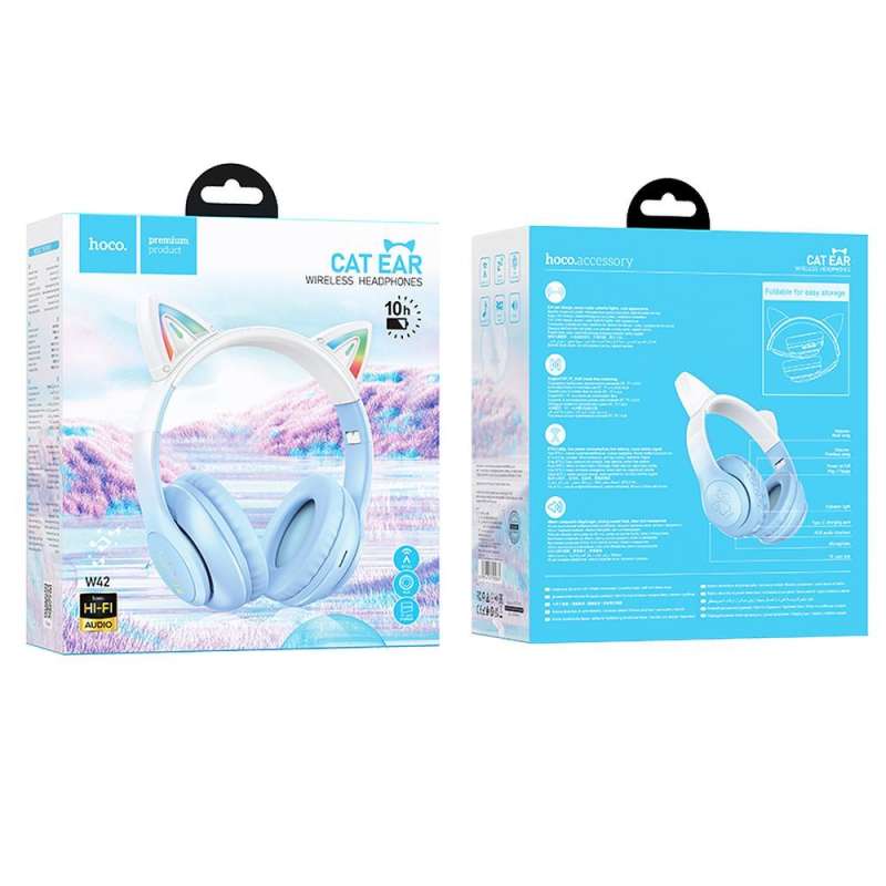 SPOTT-GR Hoco W42 - Ασύρματα Over-Ear Ακουστικά Bluetooth με Σχήμα Cat Ear (Αυτάκια Γάτας) - Μπλε