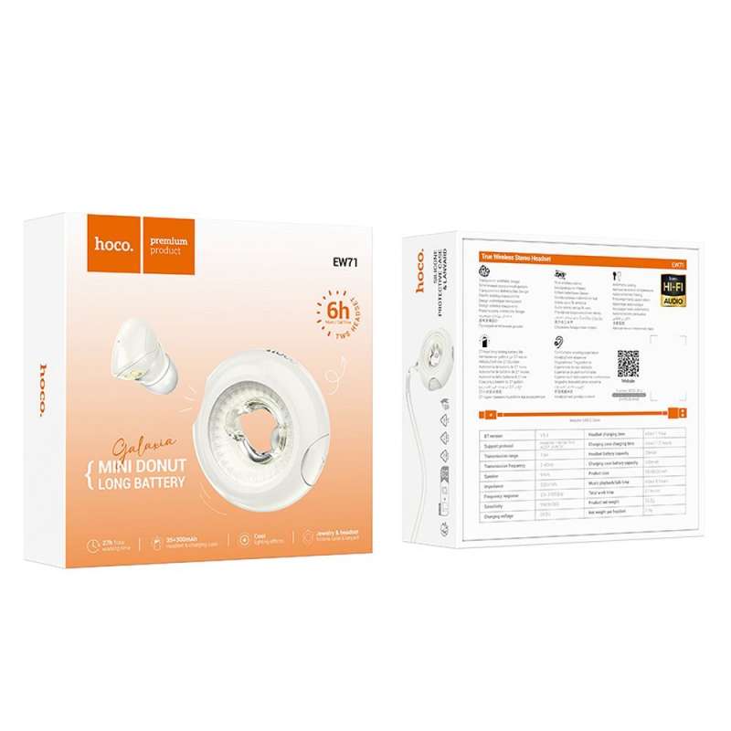 SPOTT-GR Hoco EW71 - Ασύρματα In-Ear Ακουστικά Bluetooth TWS με Θήκη Φόρτισης σε Σχήμα Ντόνατ - Άσπρα