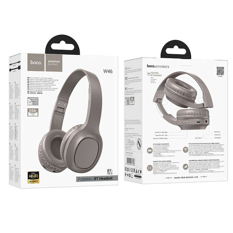SPOTT-GR Hoco W46 - Ασύρματα Over-Ear Ακουστικά Bluetooth σε Γκρι Xρώμα