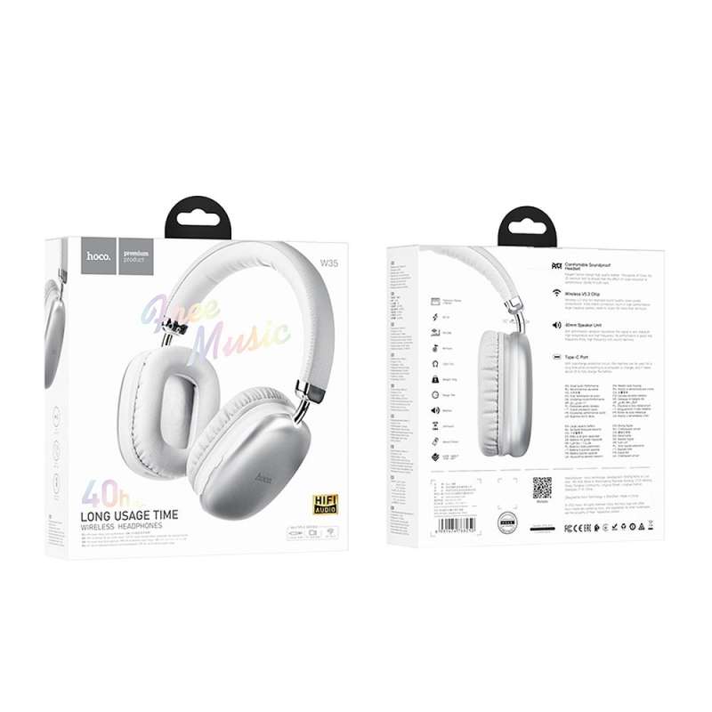 SPOTT-GR Hoco W35 - Ασύρματα Over-Ear Ακουστικά Bluetooth με Ραδιόφωνο FM - Ασημί