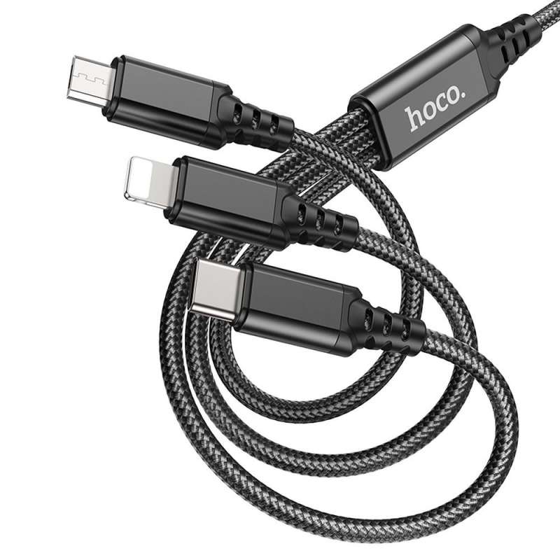 SPOTT-GR Hoco X76 - Καλώδιο 3 σε 1 USB-A σε Lightning / Micro USB / Type-C 2A 1m - Μαύρο