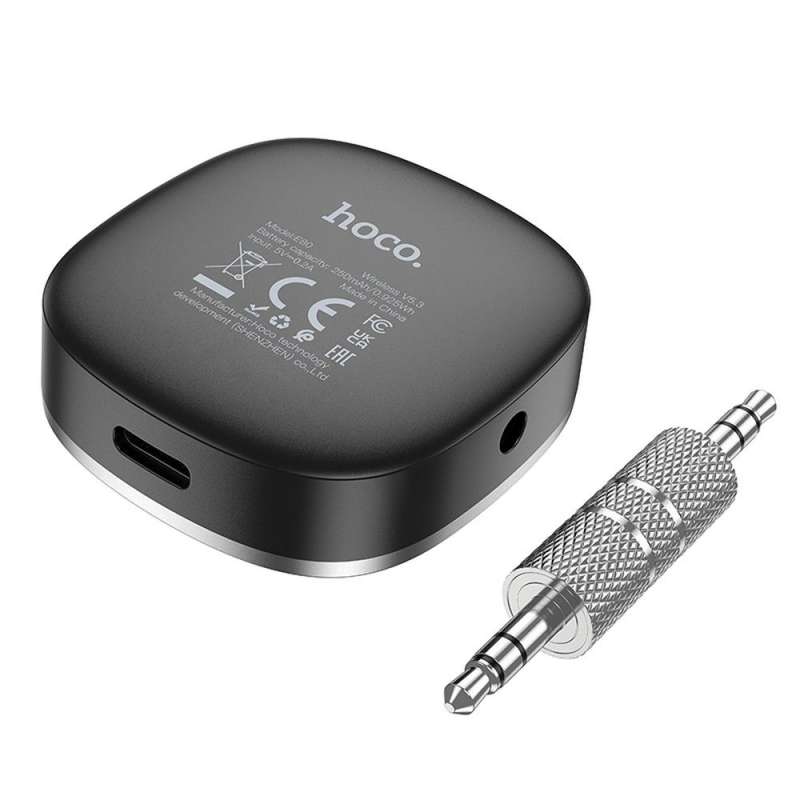 SPOTT-GR Hoco E80 - Φορητός Μετατροπέας AUX από Καρφί 3.5mm σε Bluetooth me Οθόνη LED - Μαύρο