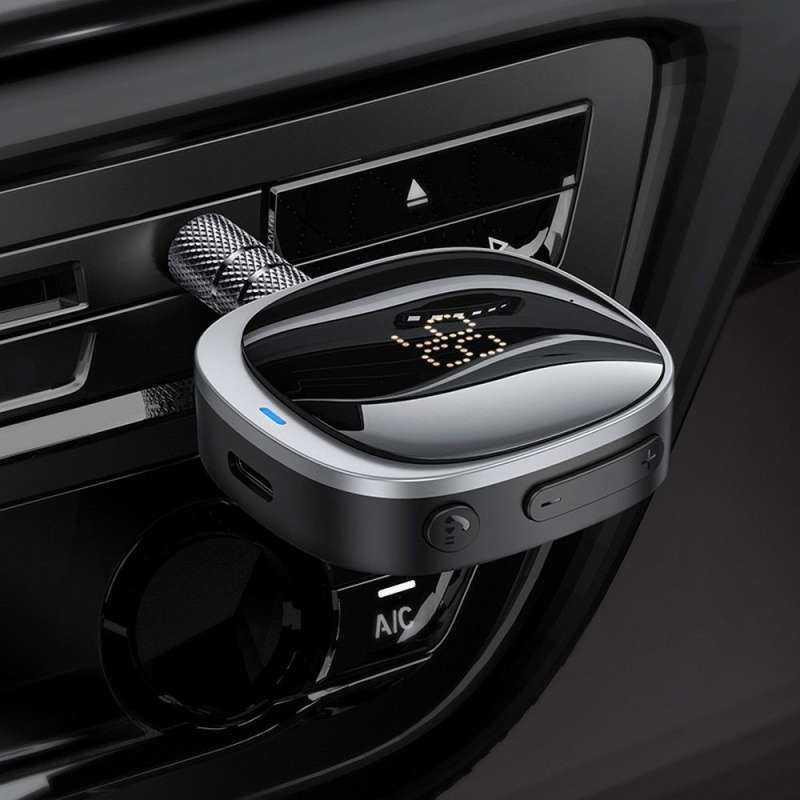 SPOTT-GR Hoco E80 - Φορητός Μετατροπέας AUX από Καρφί 3.5mm σε Bluetooth me Οθόνη LED - Μαύρο
