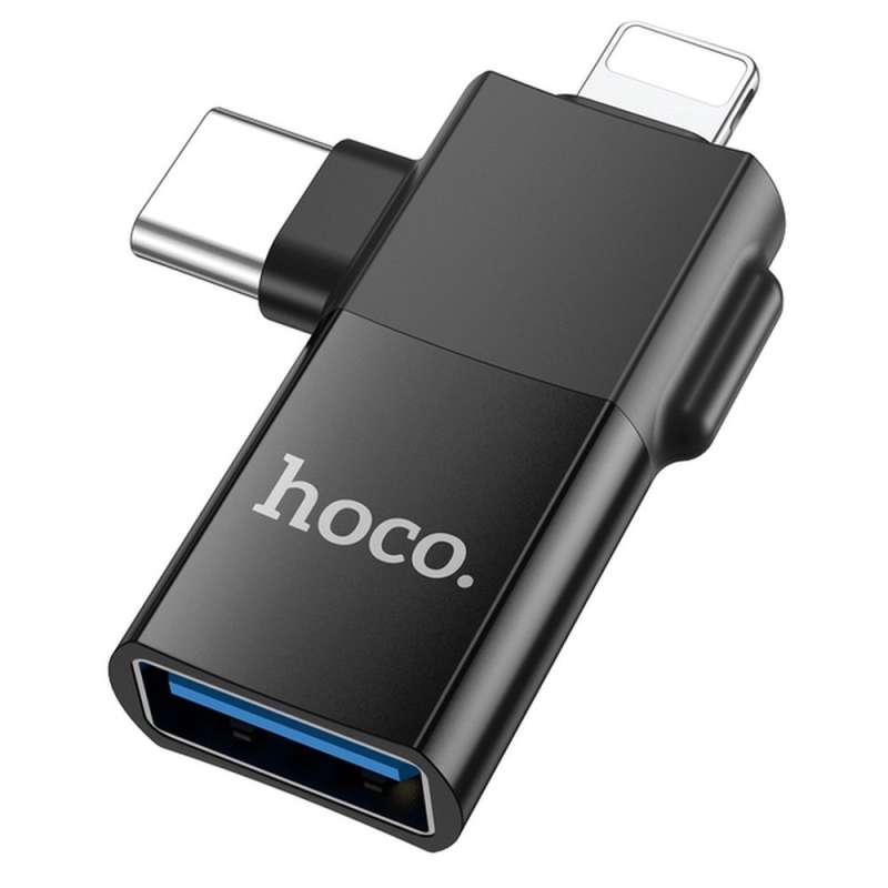 SPOTT-GR Hoco UA17 - Διπλός Μετατροπέας USB Από Type-C (Αρσενικό) / Lightning (Αρσενικό) σε USB-A (Θηλυκό) σε Μαύρο Χρώμα