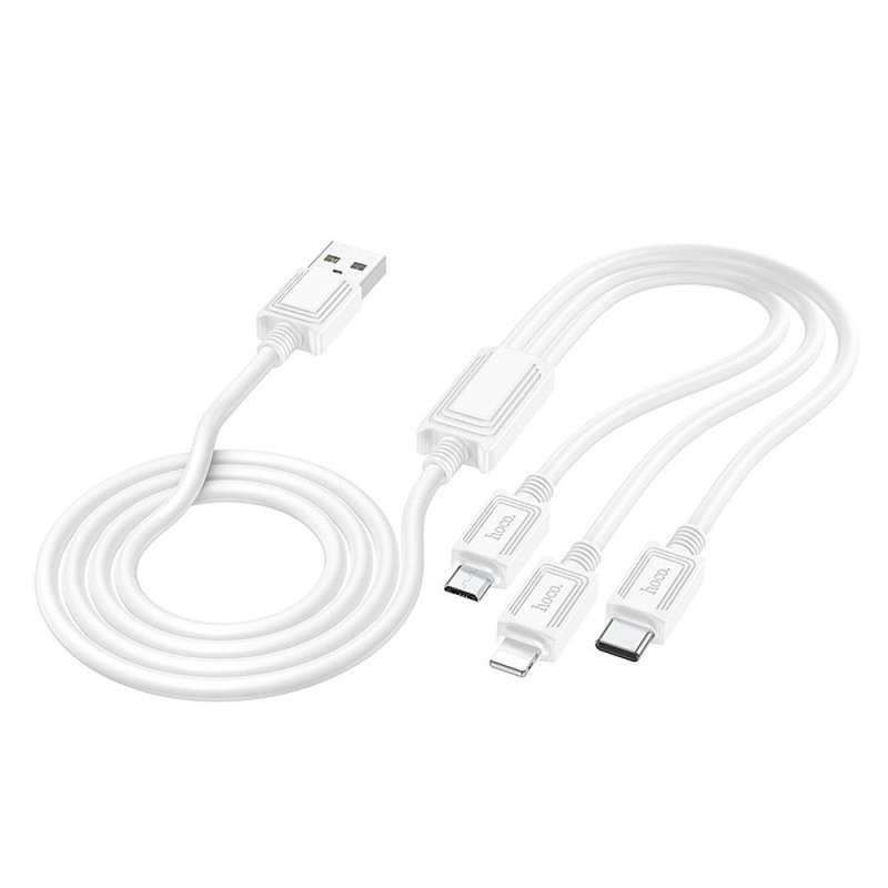 SPOTT-GR Hoco X76 - Καλώδιο 3 σε 1 USB-A σε Lightning / Micro USB / Type-C 2A 1m - Άσπρο