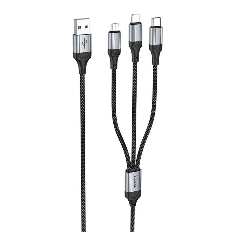 SPOTT-GR Hoco X102 - Καλώδιο 3 σε 1 USB-A σε Lightning / Micro USB / Type-C 2.4A 1m - Μαύρο