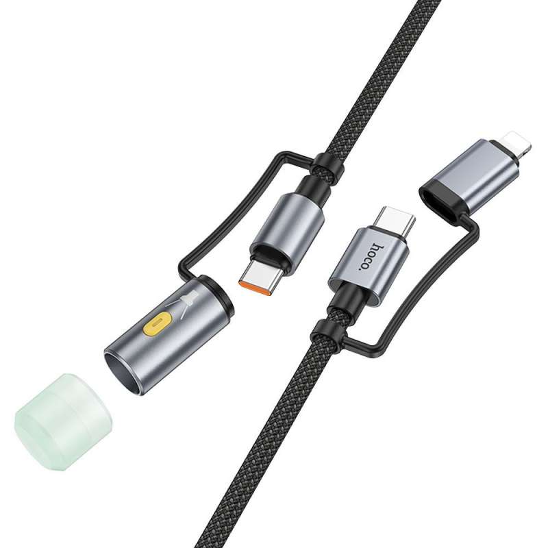 SPOTT-GR Hoco U138 - Καλώδιο Multi Port με Υποδοχές Type-C (με Μετατροπή σε Lightning) σε Type-C (με Μετατροπή σε Φακό) 3A 60W 1.2m - Μαύρο