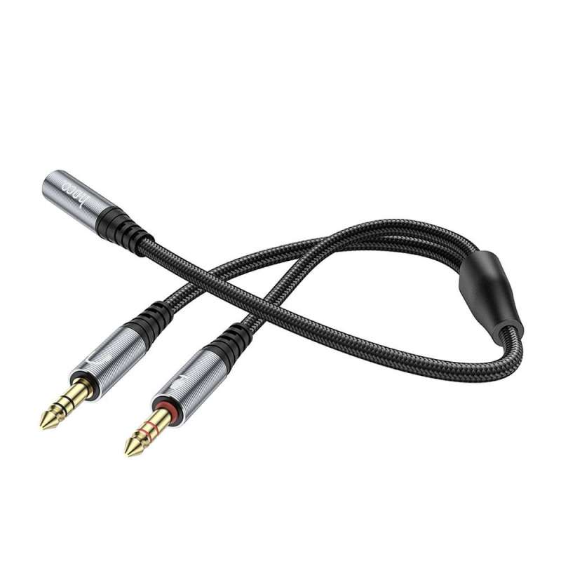 SPOTT-GR Hoco Καλώδιο AUX 2in1 Jack 3.5mm (Θηλυκό) σε 2 x Jack 3.5mm (Αρσενικό) UPA21 0.25m metal - Γκρι