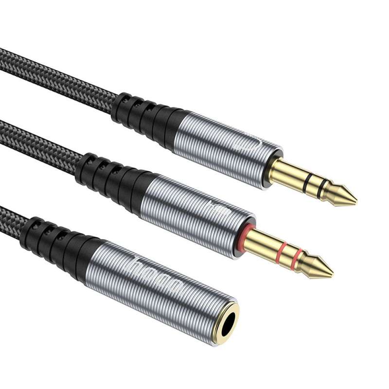 SPOTT-GR Hoco Καλώδιο AUX 2in1 Jack 3.5mm (Θηλυκό) σε 2 x Jack 3.5mm (Αρσενικό) UPA21 0.25m metal - Γκρι