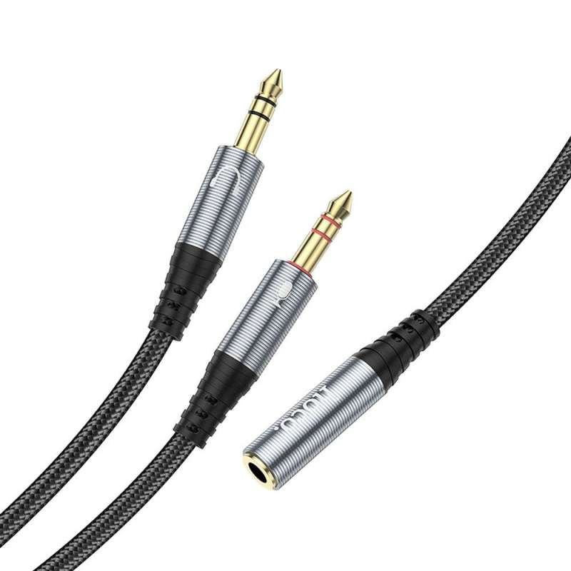 SPOTT-GR Hoco Καλώδιο AUX 2in1 Jack 3.5mm (Θηλυκό) σε 2 x Jack 3.5mm (Αρσενικό) UPA21 0.25m metal - Γκρι
