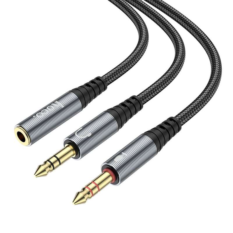 SPOTT-GR Hoco Καλώδιο AUX 2in1 Jack 3.5mm (Θηλυκό) σε 2 x Jack 3.5mm (Αρσενικό) UPA21 0.25m metal - Γκρι