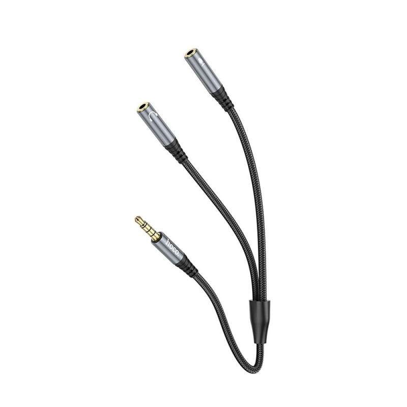 SPOTT-GR Hoco Καλώδιο AUX 2in1 Jack 3.5mm (Αρσενικό) σε 2 x Jack 3.5mm (Θηλυκό) UPA21 0.25m metal - Γκρι