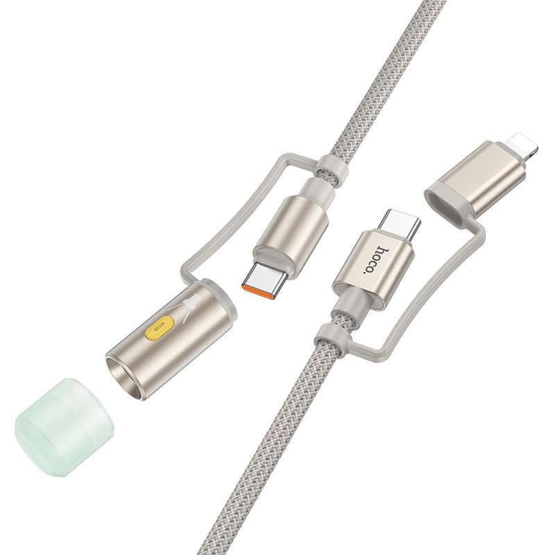 SPOTT-GR Hoco Καλώδιο All-in-one Type-C / Lightning σε Type-C / LED Light PD 3A 60W U138 1.2m - Γκρι