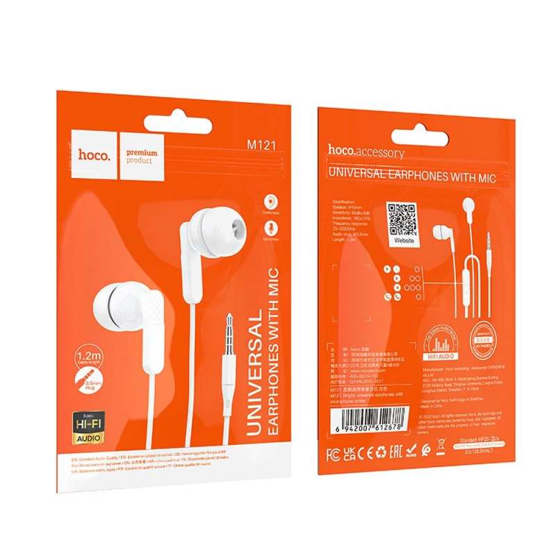 SPOTT-GR Hoco M121 - Ενσύρματα In-Ear Ακουστικά με Καρφί 3.5mm και Μικρόφωνο - Άσπρα