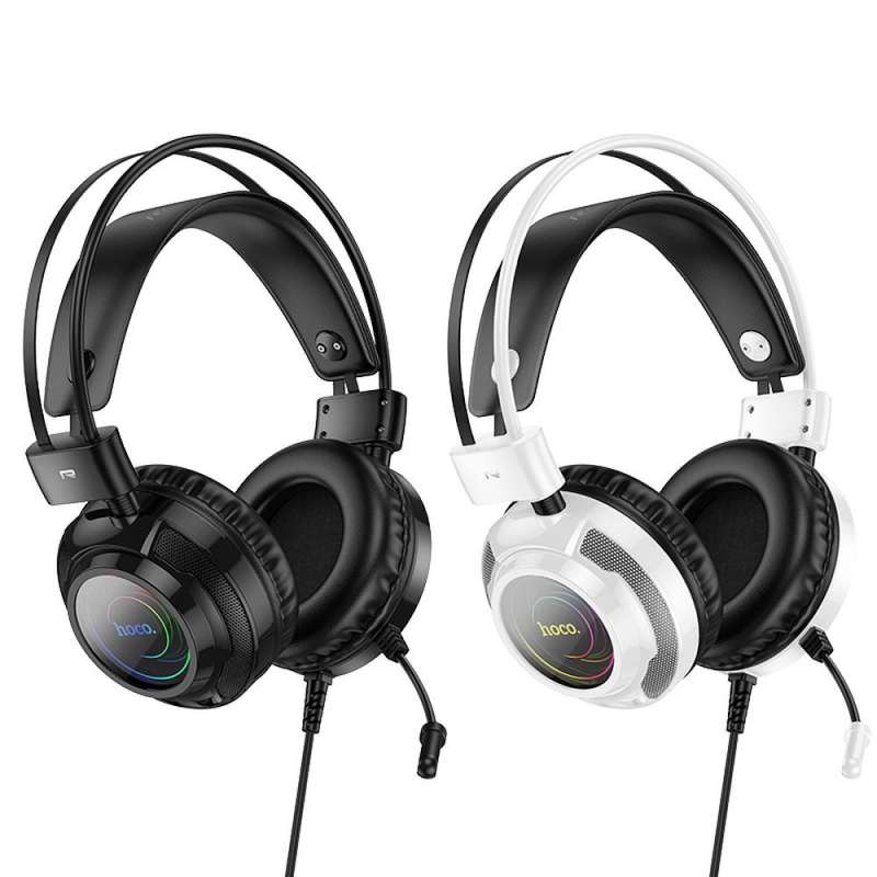 SPOTT-GR Hoco W110 - Ενσύρματα Gaming Ακουστικά με Υποδοχές USB-A και Καρφί 3.5mm με Μικρόφωνο 2m - Άσπρα