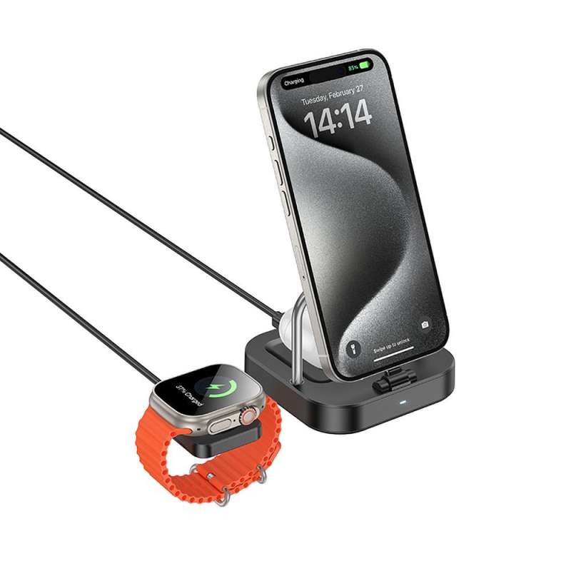 SPOTT-GR Hoco CQ16A - Ασύρματος Φορτιστής 3 σε 1 Συμβατός με Apple Watch 3A 5W - Μαύρος