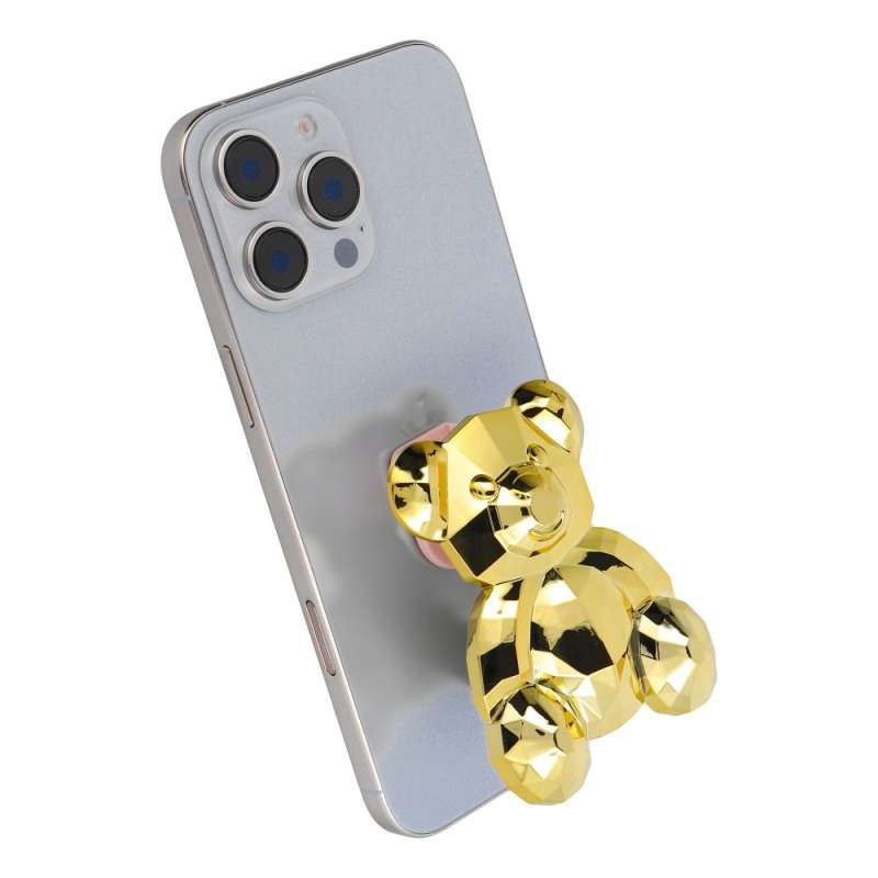 SPOTT-GR Phone Stand Bear - Αυτοκόλλητη Βάση Γραφείου για Κινητά σε Χρυσό Χρώμα