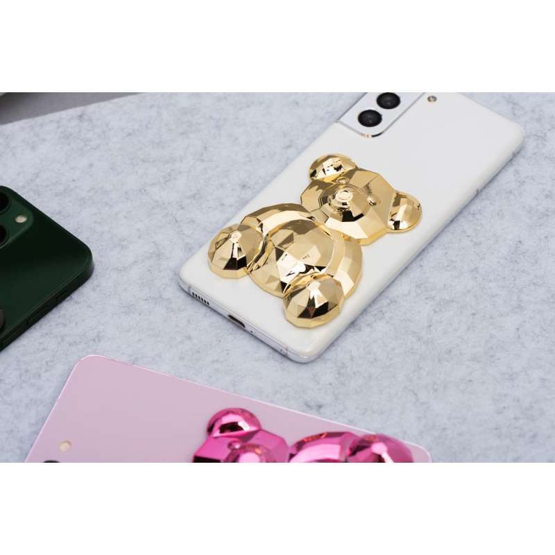 SPOTT-GR Phone Stand Bear - Αυτοκόλλητη Βάση Γραφείου για Κινητά σε Χρυσό Χρώμα