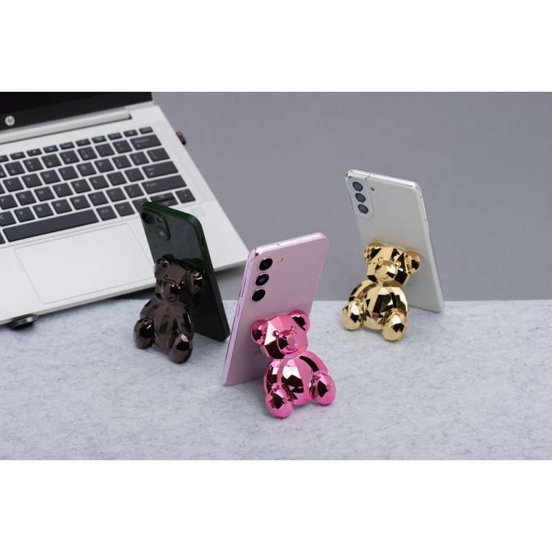 SPOTT-GR Phone Stand Bear - Αυτοκόλλητη Βάση Γραφείου για Κινητά σε Ροζ Xρώμα