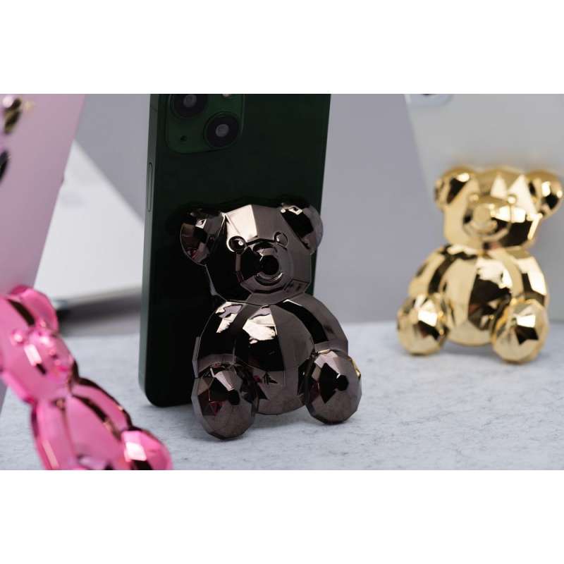 SPOTT-GR Phone Stand Bear - Αυτοκόλλητη Βάση Γραφείου για Κινητά σε Μαύρο Χρώμα