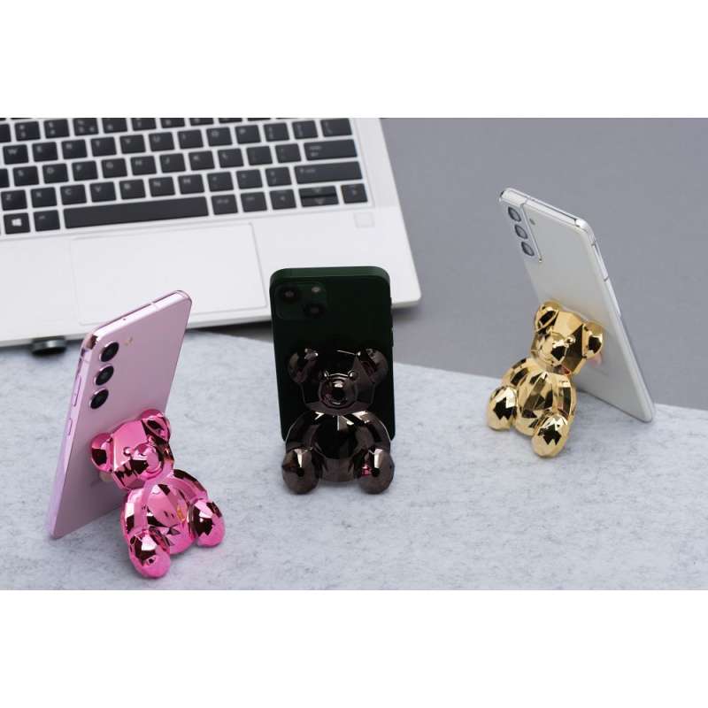 SPOTT-GR Phone Stand Bear - Αυτοκόλλητη Βάση Γραφείου για Κινητά σε Μαύρο Χρώμα