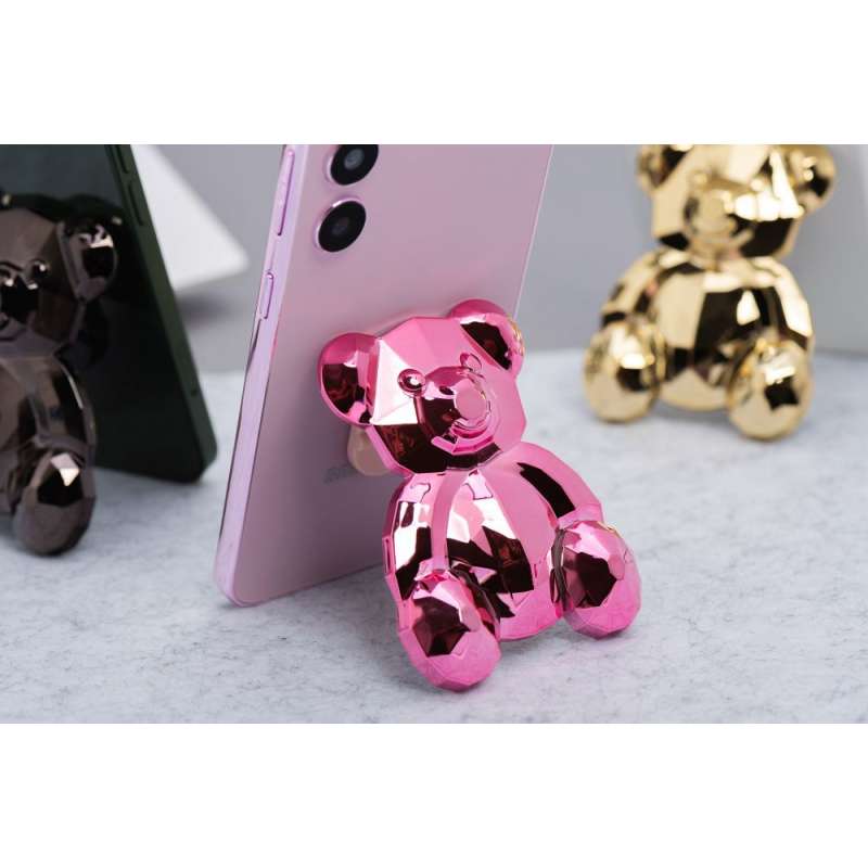 SPOTT-GR Phone Stand Bear - Αυτοκόλλητη Βάση Γραφείου για Κινητά σε Ροζ Xρώμα