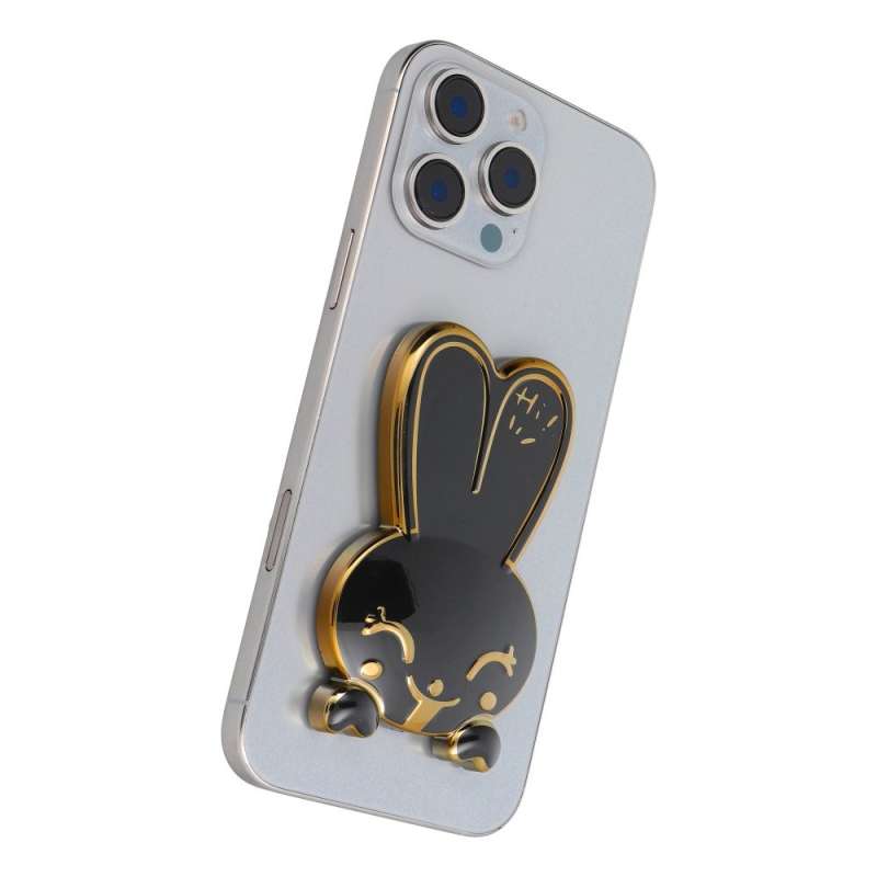 SPOTT-GR Phone Stand Rabbit - Αυτοκόλλητη Βάση Γραφείου για Κινητά σε Μαύρο Χρώμα