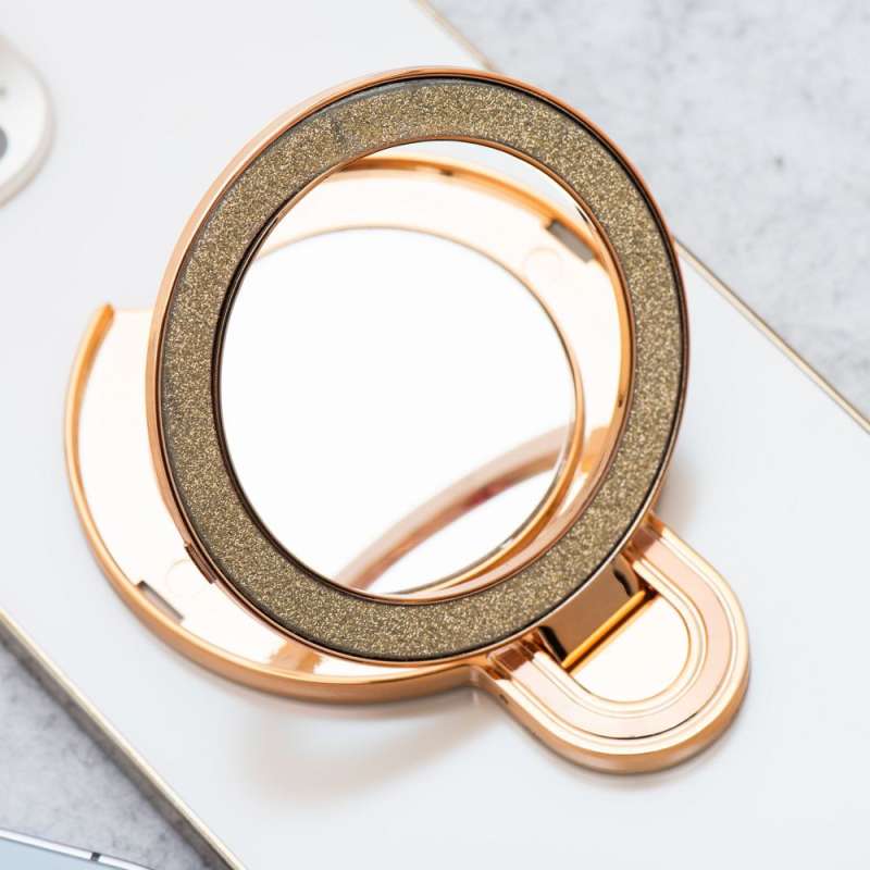 SPOTT-GR Circle Mirror - Αυτοκόλλητη Βάση Κινητού με Καθρεπτάκι σε Χρυσό Χρώμα