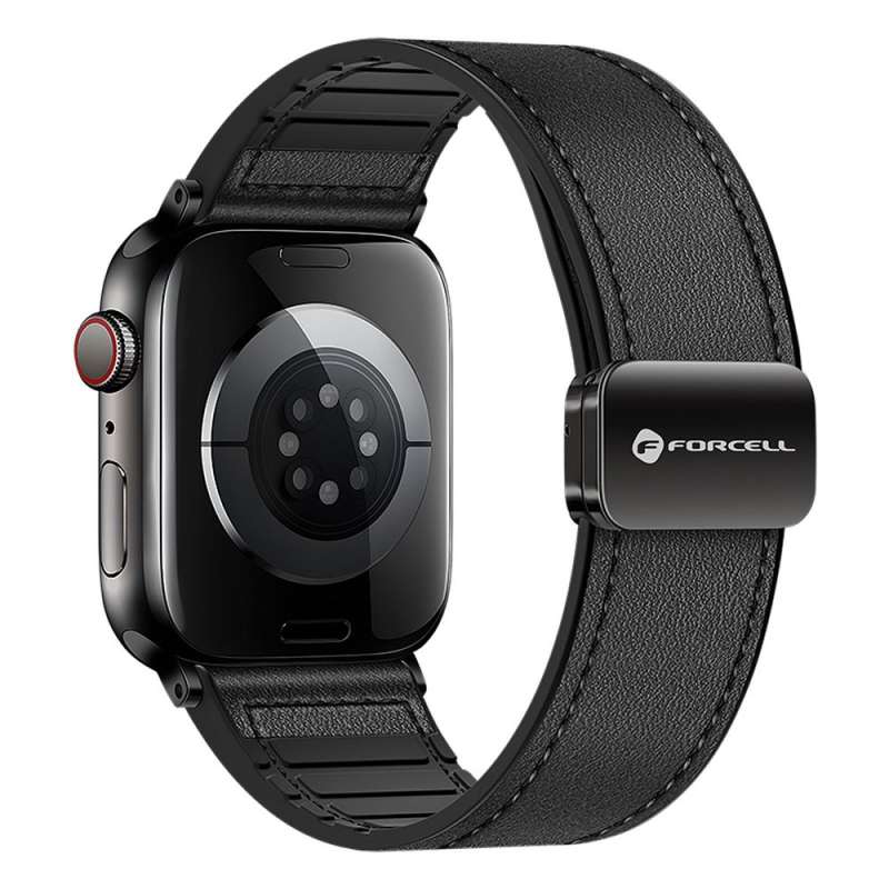 SPOTT-GR Forcell F-Design FA21 - Δερμάτινο Λουράκι (Eco Leather) για Apple Watch 42 / 44 / 45 / 49 mm - Μαύρο
