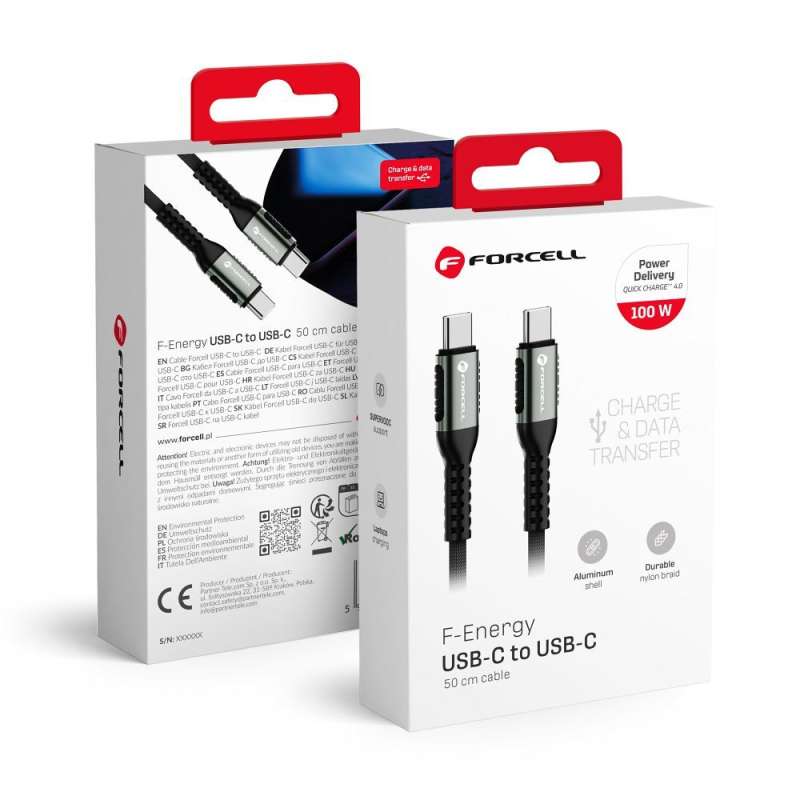 SPOTT-GR Forcell F-Energy C260 - Καλώδιο Type-C σε Type-C QC 4.0 PD 5A 100W 0.5m - Μαύρο
