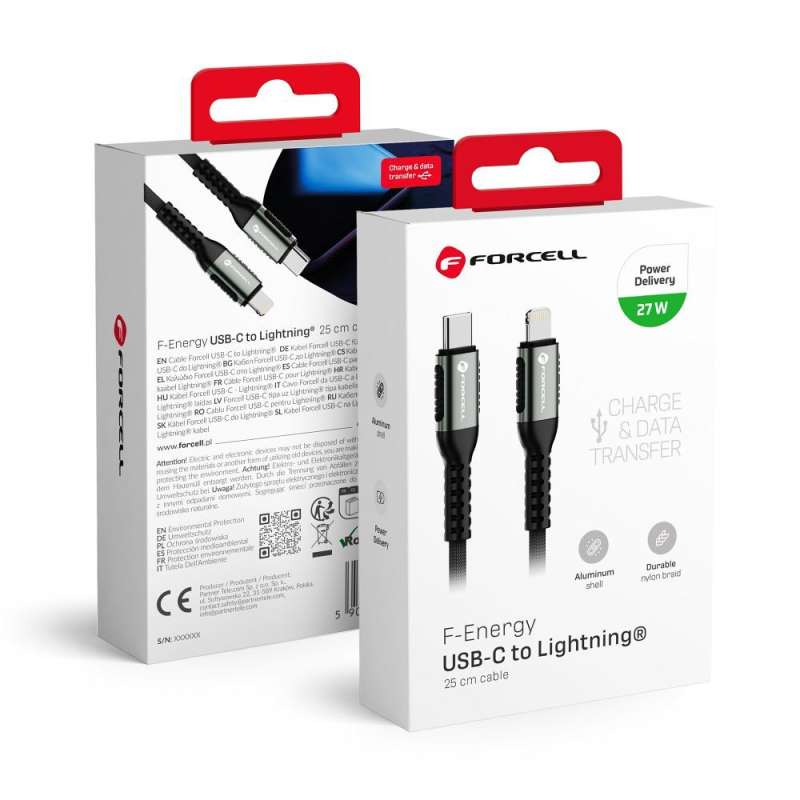 SPOTT-GR Forcell F-Energy C259 - Καλώδιο Type-C σε Lightning PD 3A 27W 0.25m - Μαύρο