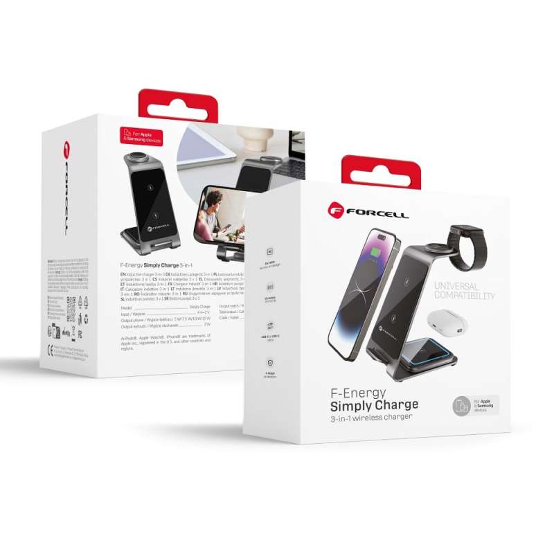 SPOTT-GR Forcell F-Energy Simply Charge - Ασύρματος Φορτιστής 3 σε 1 Συμβατός με Apple Watch και Samsung Watch - Γκρι