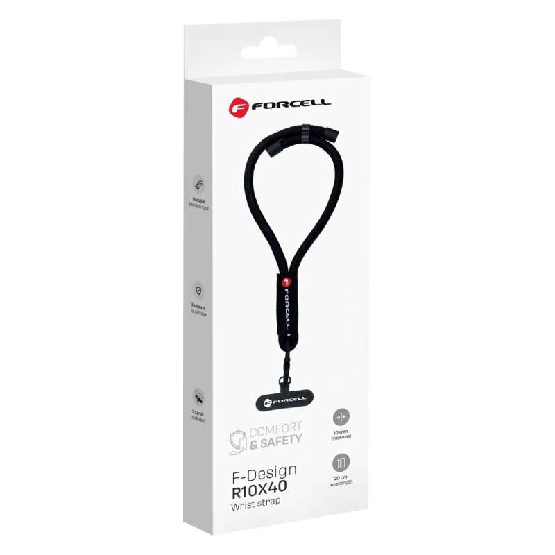 SPOTT-GR Forcell F-Design R10X40 - Λουράκι Καρπού για Θήκες Κινητών με Ρυθμιζόμενο Μήκος (Μέγιστη Θηλιά 20 εκατοστά) - Μαύρο