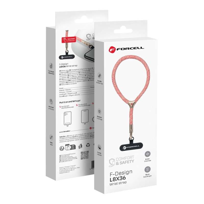 SPOTT-GR Forcell F-Design L8X36 - Λουράκι Καρπού για Θήκες Κινητών με Ρυθμιζόμενο Μήκος (Μέγιστη Θηλιά 18 εκατοστά) - Ροζ