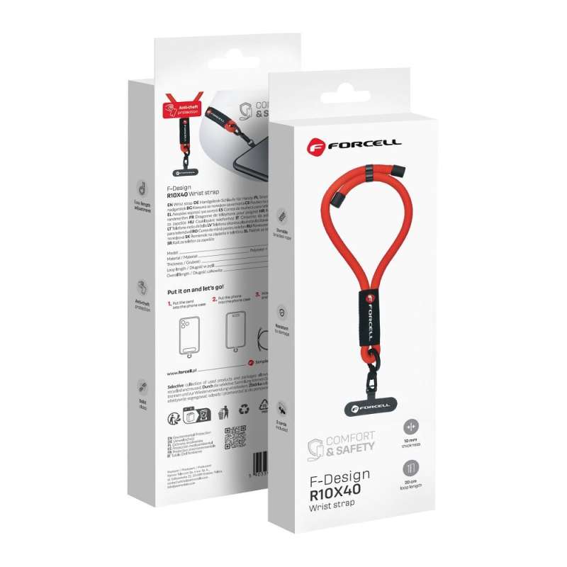SPOTT-GR Forcell F-Design R10X40 - Λουράκι Καρπού για Θήκες Κινητών με Ρυθμιζόμενο Μήκος (Μέγιστη Θηλιά 20 εκατοστά) - Κόκκινο