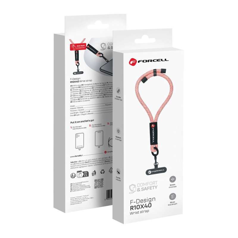 SPOTT-GR Forcell F-Design R10X40 - Λουράκι Καρπού για Θήκες Κινητών με Ρυθμιζόμενο Μήκος (Μέγιστη Θηλιά 20 εκατοστά) - Ροζ